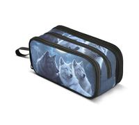 Quteprint Zipper Pencil Case, Animal Wolf Moonlight Stars Large Capacity Durable Pencil Bag with 3 Compartments, School College Office Organizer for Students, Teens, Adults, Boys & Girls
