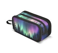 Quteprint Zipper Pencil Case, Aurora Borealis Forest Galaxy Large Capacity Durable Pencil Bag with 3 Compartments, School College Office Organizer for Students, Teens, Adults, Boys & Girls