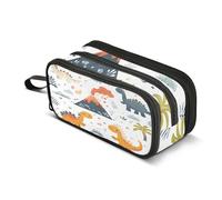 Quteprint Zipper Pencil Case, Cartoon Dinosaurs Volcano Tree Large Capacity Durable Pencil Bag with 3 Compartments, School College Office Organizer for Students, Teens, Adults, Boys & Girls