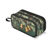 Quteprint Zipper Pencil Case, Christmas Holly Leaves Bells Large Capacity Durable Pencil Bag with 3 Compartments, School College Office Organizer for Students, Teens, Adults, Boys & Girls