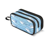 Quteprint Zipper Pencil Case, Cute Cartoon Dolphins Pattern Large Capacity Durable Pencil Bag with 3 Compartments, School College Office Organizer for Students, Teens, Adults, Boys & Girls