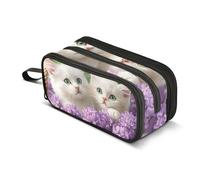 Quteprint Zipper Pencil Case, Cute Cat Kittens in A Basket Large Capacity Durable Pencil Bag with 3 Compartments, School College Office Organizer for Students, Teens, Adults, Boys & Girls