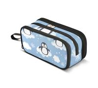 Quteprint Zipper Pencil Case, Cute Penguins Cloud Snowflakes Large Capacity Durable Pencil Bag with 3 Compartments, School College Office Organizer for Students, Teens, Adults, Boys & Girls