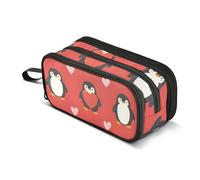 Quteprint Zipper Pencil Case, Cute Penguins Hearts Pattern Large Capacity Durable Pencil Bag with 3 Compartments, School College Office Organizer for Students, Teens, Adults, Boys & Girls