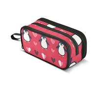 Quteprint Zipper Pencil Case, Cute Penguins Love Hearts Large Capacity Durable Pencil Bag with 3 Compartments, School College Office Organizer for Students, Teens, Adults, Boys & Girls