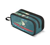 Quteprint Zipper Pencil Case, Dinosaur Sunglasses Snowboard Large Capacity Durable Pencil Bag with 3 Compartments, School College Office Organizer for Students, Teens, Adults, Boys & Girls