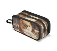 Quteprint Zipper Pencil Case, Dog is Reading A Book Large Capacity Durable Pencil Bag with 3 Compartments, School College Office Organizer for Students, Teens, Adults, Boys & Girls