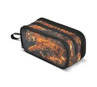 Quteprint Zipper Pencil Case, Fiery Running Tiger Flames Large Capacity Durable Pencil Bag with 3 Compartments, School College Office Organizer for Students, Teens, Adults, Boys & Girls