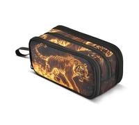Quteprint Zipper Pencil Case, Fiery Tiger Flames Large Capacity Durable Pencil Bag with 3 Compartments, School College Office Organizer for Students, Teens, Adults, Boys & Girls