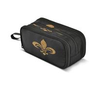 Quteprint Zipper Pencil Case, Fleur De Lis Flower Gold Large Capacity Durable Pencil Bag with 3 Compartments, School College Office Organizer for Students, Teens, Adults, Boys & Girls