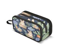 Quteprint Zipper Pencil Case, Garden Floral Easter Bunny Carrots Large Capacity Durable Pencil Bag with 3 Compartments, School College Office Organizer for Students, Teens, Adults, Boys & Girls