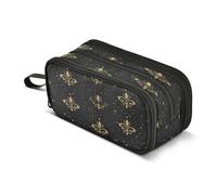 Quteprint Zipper Pencil Case, Gold Fleur De Lis Flower Stars Large Capacity Durable Pencil Bag with 3 Compartments, School College Office Organizer for Students, Teens, Adults, Boys & Girls