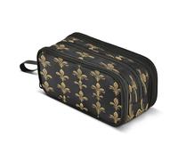 Quteprint Zipper Pencil Case, Gold Glitter Fleur De Lis Large Capacity Durable Pencil Bag with 3 Compartments, School College Office Organizer for Students, Teens, Adults, Boys & Girls