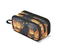 Quteprint Zipper Pencil Case, Halloween Black Cat Witchs Pumpkin Large Capacity Durable Pencil Bag with 3 Compartments, School College Office Organizer for Students, Teens, Adults, Boys & Girls
