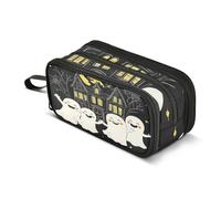 Quteprint Zipper Pencil Case, Halloween Cute Happy Ghosts Large Capacity Durable Pencil Bag with 3 Compartments, School College Office Organizer for Students, Teens, Adults, Boys & Girls
