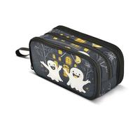 Quteprint Zipper Pencil Case, Halloween Happy Ghosts Large Capacity Durable Pencil Bag with 3 Compartments, School College Office Organizer for Students, Teens, Adults, Boys & Girls