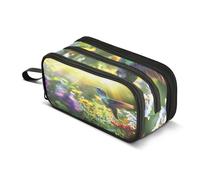 Quteprint Zipper Pencil Case, Hummingbird Colorful Flowers Sunlight Large Capacity Durable Pencil Bag with 3 Compartments, School College Office Organizer for Students, Teens, Adults, Boys & Girls