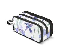Quteprint Zipper Pencil Case, Hummingbirds Purple Iris Flower Large Capacity Durable Pencil Bag with 3 Compartments, School College Office Organizer for Students, Teens, Adults, Boys & Girls