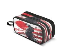 Quteprint Zipper Pencil Case, Japanese Samurai Large Capacity Durable Pencil Bag with 3 Compartments, School College Office Organizer for Students, Teens, Adults, Boys & Girls