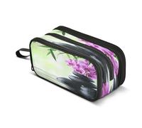 Quteprint Zipper Pencil Case, Japanese Zen Orchid Flower Large Capacity Durable Pencil Bag with 3 Compartments, School College Office Organizer for Students, Teens, Adults, Boys & Girls