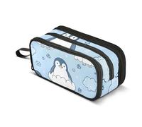 Quteprint Zipper Pencil Case, Kawaii Penguins Snowflakes Clouds Large Capacity Durable Pencil Bag with 3 Compartments, School College Office Organizer for Students, Teens, Adults, Boys & Girls