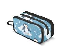 Quteprint Zipper Pencil Case, Kawaii Penguins Star Clouds Large Capacity Durable Pencil Bag with 3 Compartments, School College Office Organizer for Students, Teens, Adults, Boys & Girls