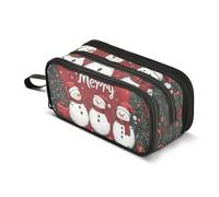 Quteprint Zipper Pencil Case, Merry Christmas Snowman Tree Large Capacity Durable Pencil Bag with 3 Compartments, School College Office Organizer for Students, Teens, Adults, Boys & Girls