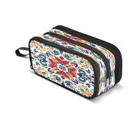 Quteprint Zipper Pencil Case, Mexican Indian Mandala Large Capacity Durable Pencil Bag with 3 Compartments, School College Office Organizer for Students, Teens, Adults, Boys & Girls