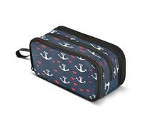 Quteprint Zipper Pencil Case, Navy Anchor Hearts Large Capacity Durable Pencil Bag with 3 Compartments, School College Office Organizer for Students, Teens, Adults, Boys & Girls
