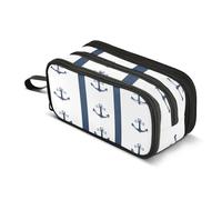 Quteprint Zipper Pencil Case, Navy Nautical Anchor Stripes Large Capacity Durable Pencil Bag with 3 Compartments, School College Office Organizer for Students, Teens, Adults, Boys & Girls