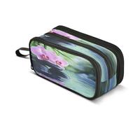 Quteprint Zipper Pencil Case, Orchid Flower Japanese Zen Large Capacity Durable Pencil Bag with 3 Compartments, School College Office Organizer for Students, Teens, Adults, Boys & Girls