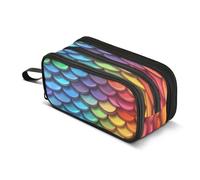 Quteprint Zipper Pencil Case, Rainbow Sea Mermaid Scales Large Capacity Durable Pencil Bag with 3 Compartments, School College Office Organizer for Students, Teens, Adults, Boys & Girls