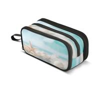 Quteprint Zipper Pencil Case, Sandy Beach Seashells Starfish Large Capacity Durable Pencil Bag with 3 Compartments, School College Office Organizer for Students, Teens, Adults, Boys & Girls