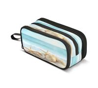 Quteprint Zipper Pencil Case, Sandy Beach Starfish Seashells Large Capacity Durable Pencil Bag with 3 Compartments, School College Office Organizer for Students, Teens, Adults, Boys & Girls