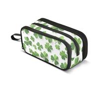 Quteprint Zipper Pencil Case, St. Patricks Day Shamrock Clovers Large Capacity Durable Pencil Bag with 3 Compartments, School College Office Organizer for Students, Teens, Adults, Boys & Girls
