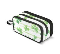 Quteprint Zipper Pencil Case, St. Patricks Day Shamrock Stripe Large Capacity Durable Pencil Bag with 3 Compartments, School College Office Organizer for Students, Teens, Adults, Boys & Girls