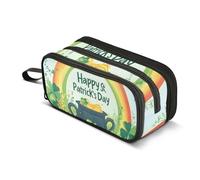 Quteprint Zipper Pencil Case, St. Patricks Rainbow Shamrock Coins Large Capacity Durable Pencil Bag with 3 Compartments, School College Office Organizer for Students, Teens, Adults, Boys & Girls