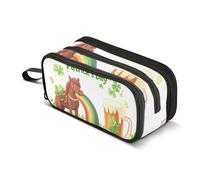 Quteprint Zipper Pencil Case, St. Patricks Shamrock Coins Horse Large Capacity Durable Pencil Bag with 3 Compartments, School College Office Organizer for Students, Teens, Adults, Boys & Girls
