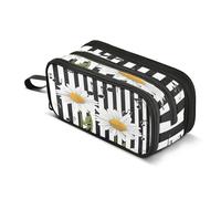 Quteprint Zipper Pencil Case, Stripe Music Notes Daisy Flower Large Capacity Durable Pencil Bag with 3 Compartments, School College Office Organizer for Students, Teens, Adults, Boys & Girls