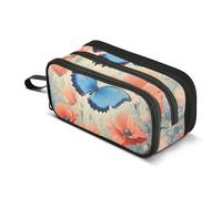 Quteprint Zipper Pencil Case, Summer Butterfly Poppies Flower Large Capacity Durable Pencil Bag with 3 Compartments, School College Office Organizer for Students, Teens, Adults, Boys & Girls