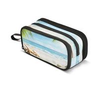 Quteprint Zipper Pencil Case, Sunny Beach Palm Leaves Starfish Large Capacity Durable Pencil Bag with 3 Compartments, School College Office Organizer for Students, Teens, Adults, Boys & Girls