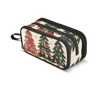 Quteprint Zipper Pencil Case, Three Christmas Trees Leopard Print Large Capacity Durable Pencil Bag with 3 Compartments, School College Office Organizer for Students, Teens, Adults, Boys & Girls