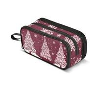 Quteprint Zipper Pencil Case, Three Christmas Trees Snowflakes Large Capacity Durable Pencil Bag with 3 Compartments, School College Office Organizer for Students, Teens, Adults, Boys & Girls