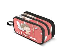 Quteprint Zipper Pencil Case, Valentine Cupid Shooting Arrow Large Capacity Durable Pencil Bag with 3 Compartments, School College Office Organizer for Students, Teens, Adults, Boys & Girls