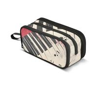 Quteprint Zipper Pencil Case, Vintage Music Notes Piano Keys Large Capacity Durable Pencil Bag with 3 Compartments, School College Office Organizer for Students, Teens, Adults, Boys & Girls