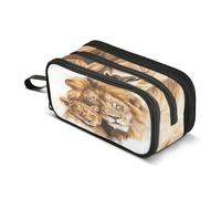 Quteprint Zipper Pencil Case, Watercolor Animal Lions Large Capacity Durable Pencil Bag with 3 Compartments, School College Office Organizer for Students, Teens, Adults, Boys & Girls