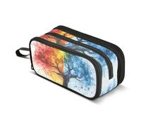Quteprint Zipper Pencil Case, Watercolor Art Four Season Tree Large Capacity Durable Pencil Bag with 3 Compartments, School College Office Organizer for Students, Teens, Adults, Boys & Girls