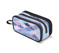 Quteprint Zipper Pencil Case, Watercolor Blue Purple Mermaid Scales Large Capacity Durable Pencil Bag with 3 Compartments, School College Office Organizer for Students, Teens, Adults, Boys & Girls