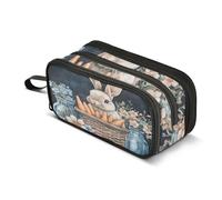 Quteprint Zipper Pencil Case, Watercolor Easter Bunny Carrots Flowers Large Capacity Durable Pencil Bag with 3 Compartments, School College Office Organizer for Students, Teens, Adults, Boys & Girls