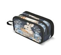 Quteprint Zipper Pencil Case, Watercolor Easter Bunny Carrots Large Capacity Durable Pencil Bag with 3 Compartments, School College Office Organizer for Students, Teens, Adults, Boys & Girls